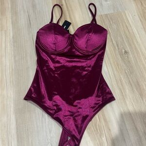 Express Deep Burgundy Satin Bodysuit